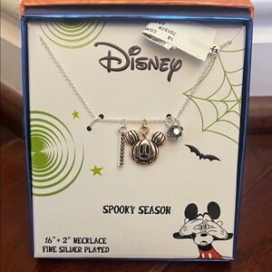 Disney Silver and Black Mickey Pumpkin Necklace Halloween
